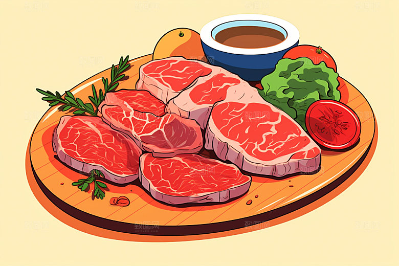 新鲜肉类牛排烤鸡矢量素材