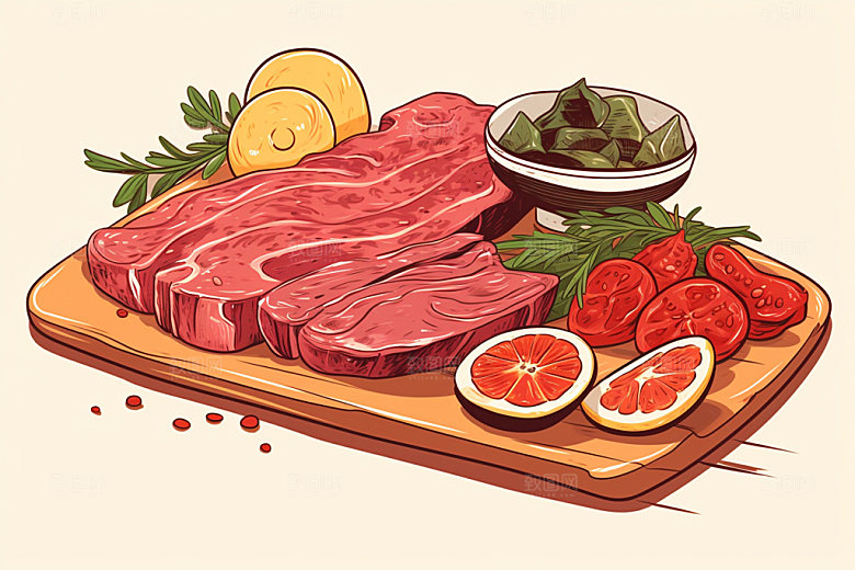 新鲜肉类写实风牛排矢量素材