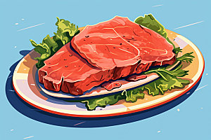 新鲜肉类写实风美食插画矢量素材