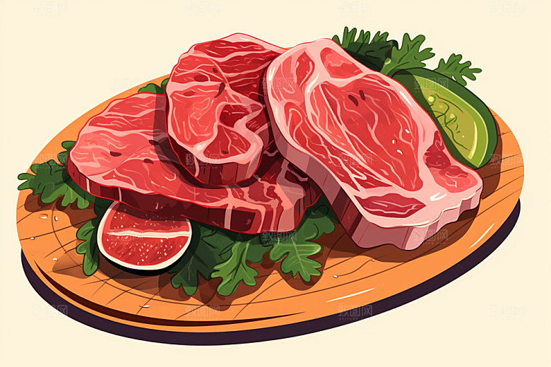 新鲜肉类美食插画烤鸡矢量素材