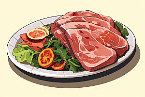 新鲜肉类烤鸡美食插画矢量素材