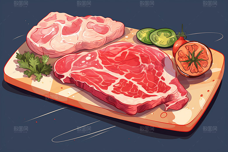 新鲜肉类写实风牛排矢量素材
