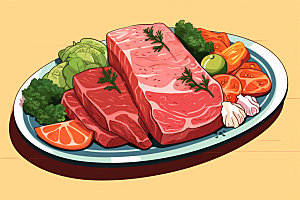 新鲜肉类写实风美食插画矢量素材