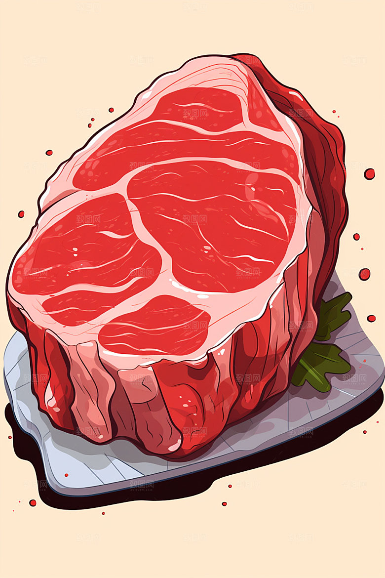 新鲜肉类牛排美食插画矢量素材