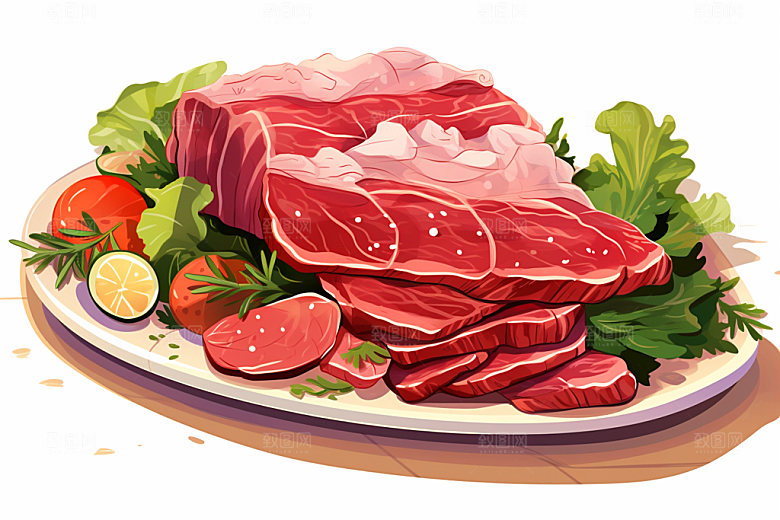 新鲜肉类写实风美食插画矢量素材