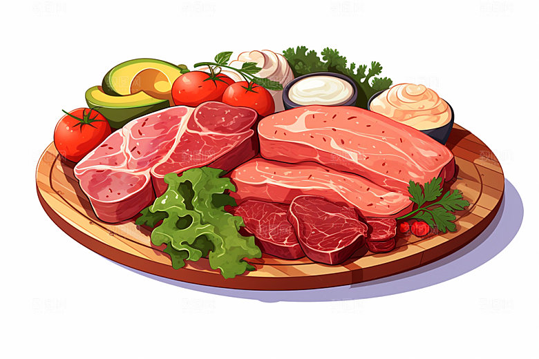 新鲜肉类烤鸡牛排矢量素材