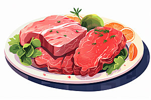 新鲜肉类美食插画牛排矢量素材