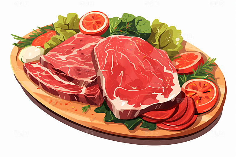 新鲜肉类食品生鲜美食插画矢量素材