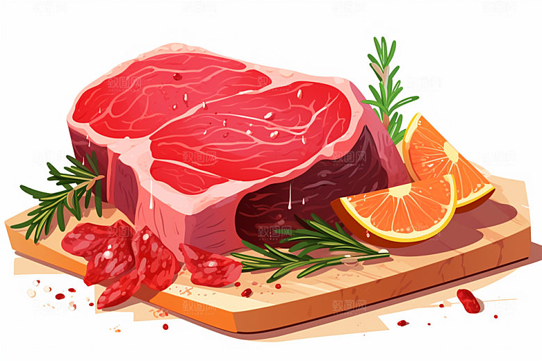 新鲜肉类牛排烤鸡矢量素材