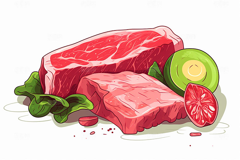新鲜肉类牛排美食插画矢量素材