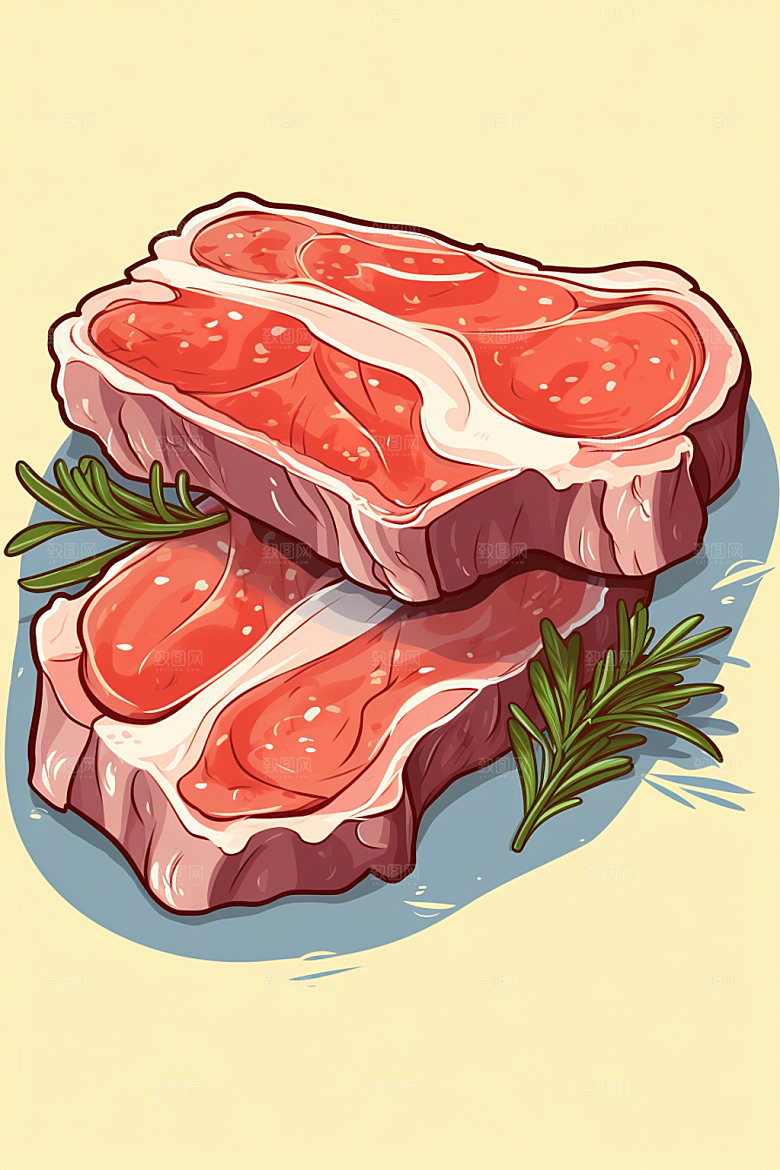 新鲜肉类牛排烤鸡矢量素材
