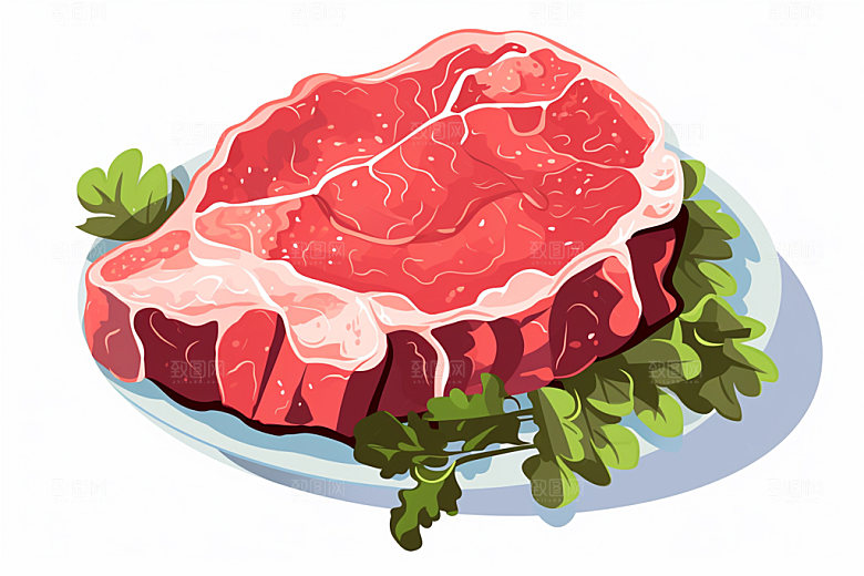 新鲜肉类美食插画牛排矢量素材