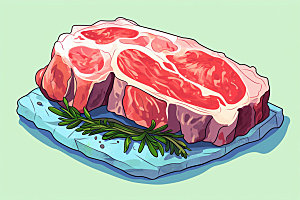 新鲜肉类美食插画写实风矢量素材
