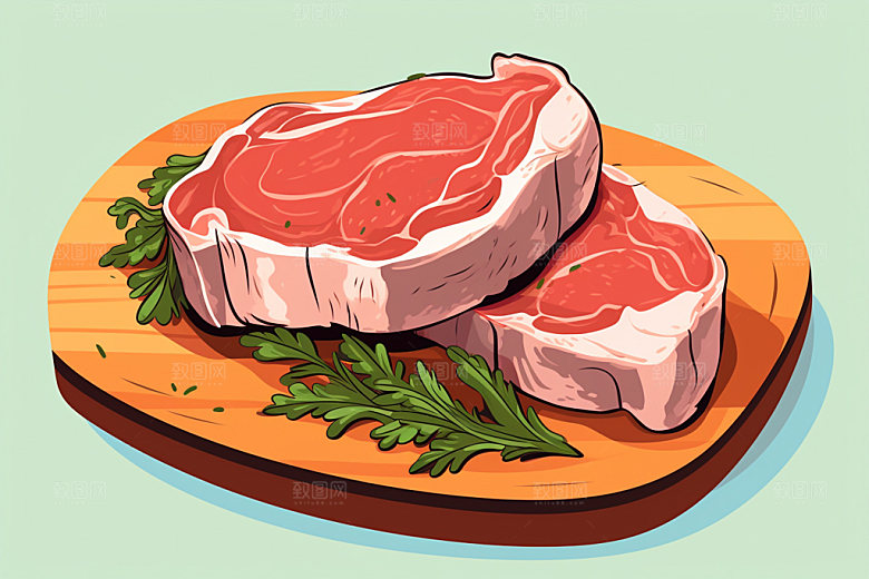 新鲜肉类牛排美食插画矢量素材