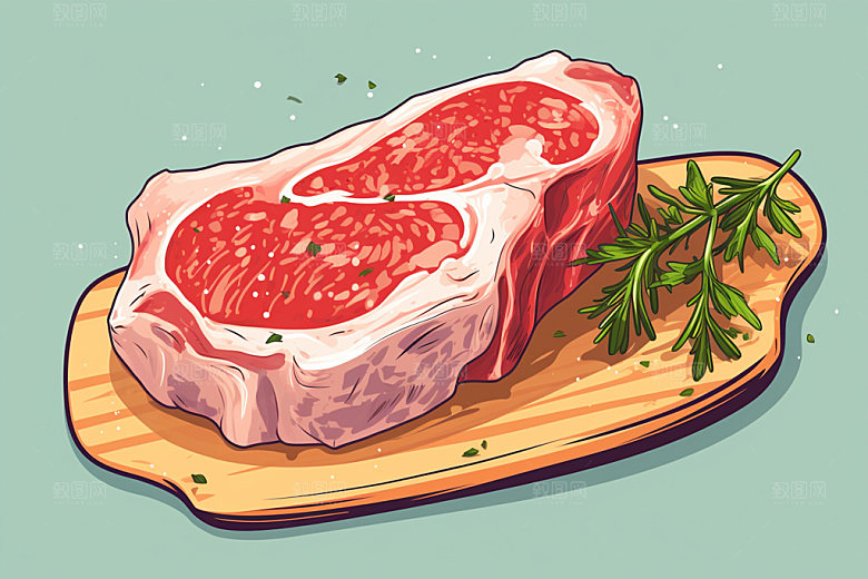 新鲜肉类写实风美食插画矢量素材