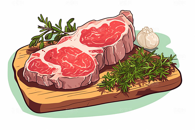 新鲜肉类写实风美食插画矢量素材