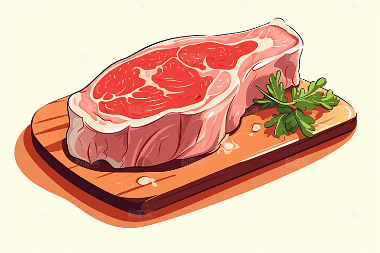 新鲜肉类美食插画牛排矢量素材