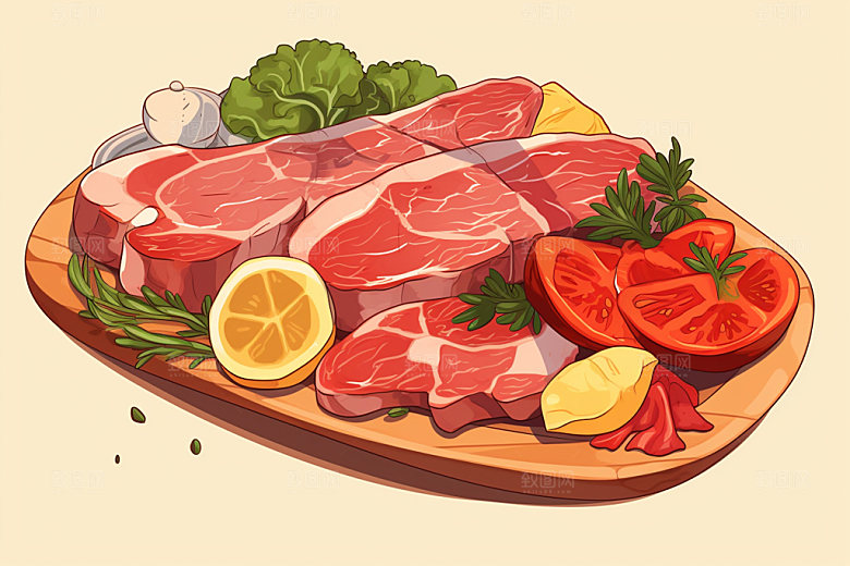 新鲜肉类美食插画写实风矢量素材