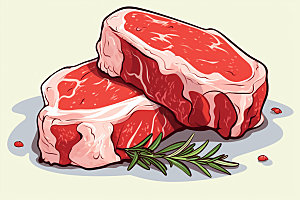 新鲜肉类食品生鲜美食插画矢量素材