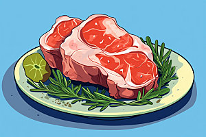 新鲜肉类美食插画烤鸡矢量素材
