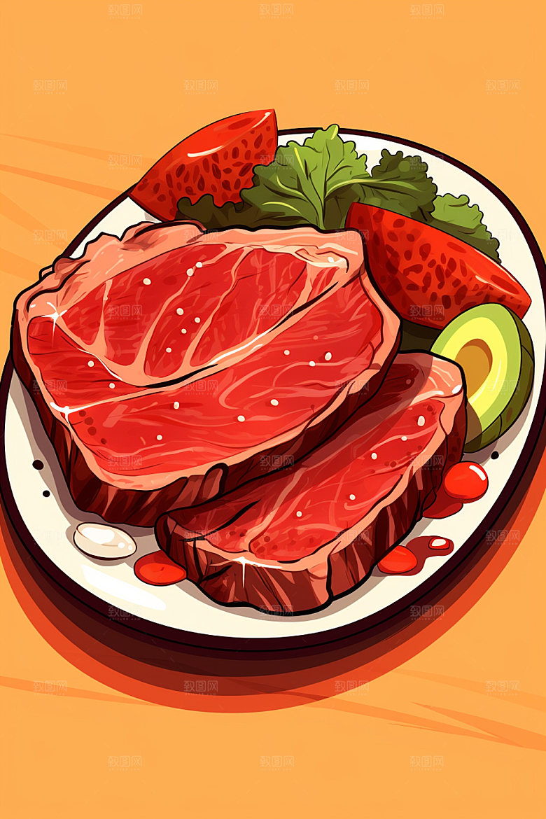 新鲜肉类美食插画食品生鲜矢量素材