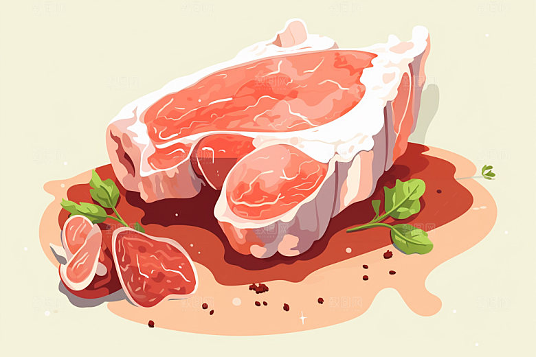 新鲜肉类美食插画写实风矢量素材