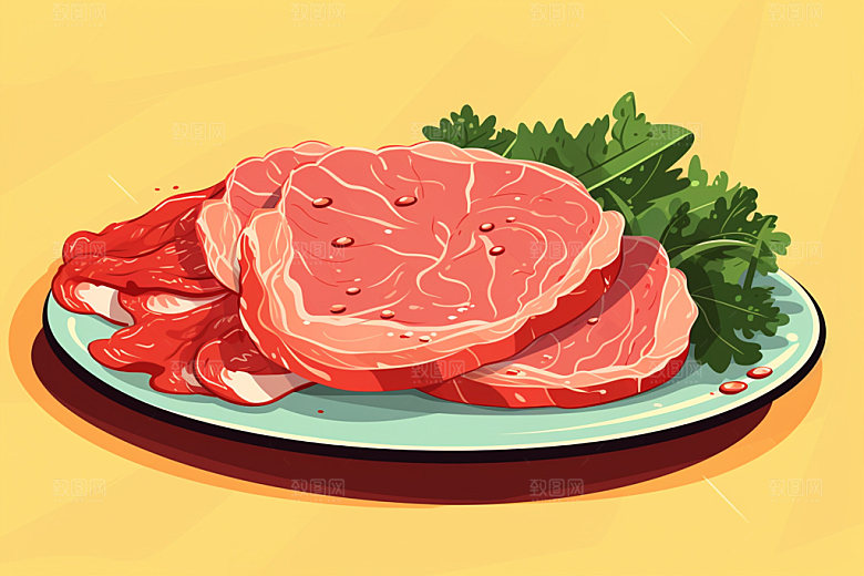 新鲜肉类烤鸡美食插画矢量素材