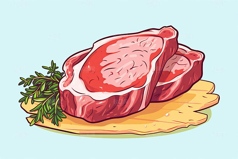 新鲜肉类写实风美食插画矢量素材