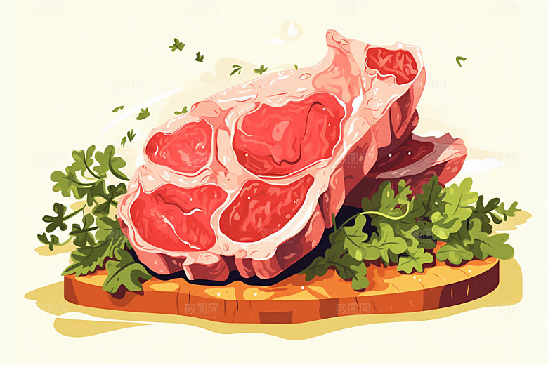 新鲜肉类美食插画烤鸡矢量素材
