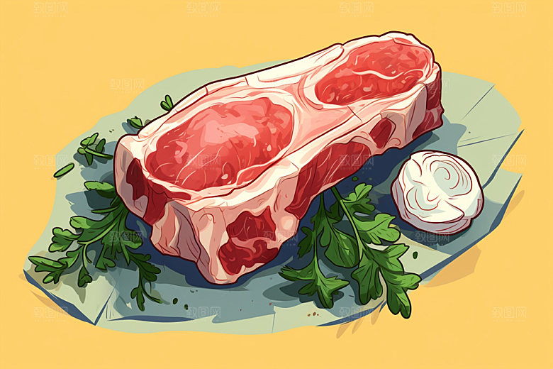 新鲜肉类美食插画牛排矢量素材