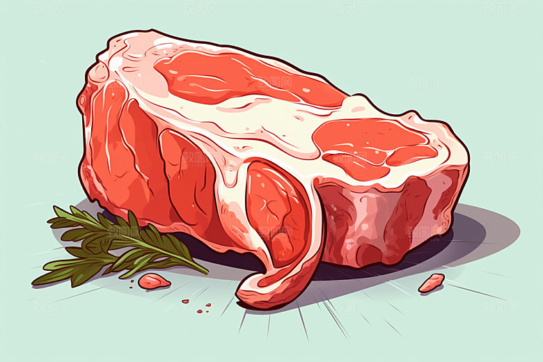 新鲜肉类写实风美食插画矢量素材
