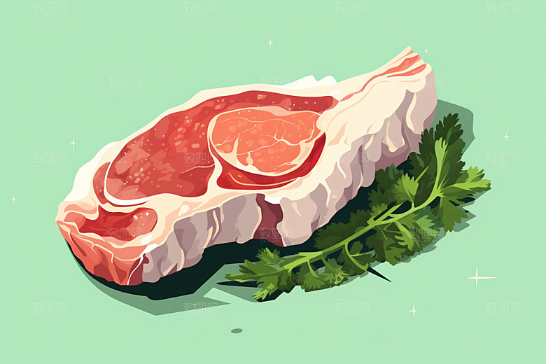 新鲜肉类牛排美食插画矢量素材