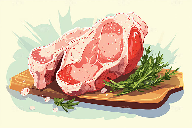 新鲜肉类美食插画牛排矢量素材