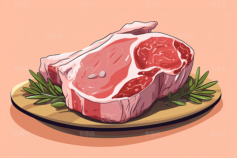 新鲜肉类食品生鲜美食插画矢量素材