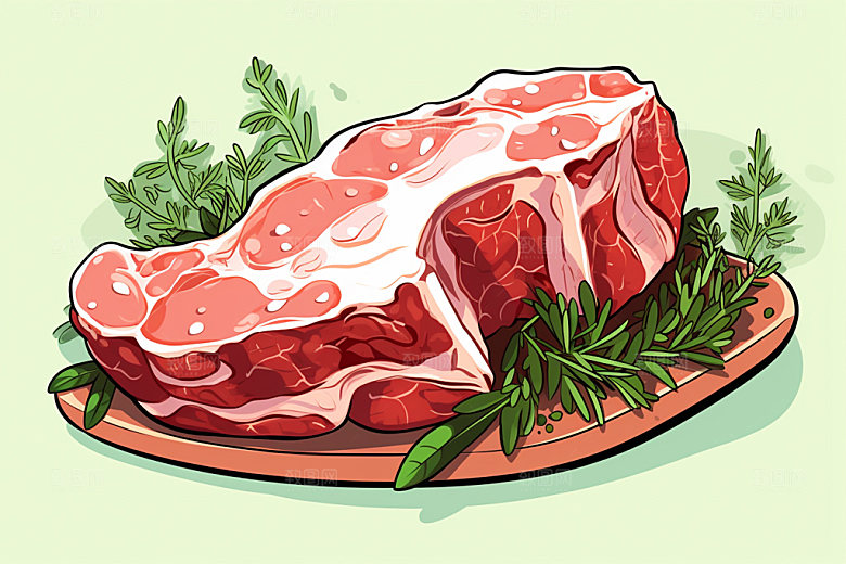 新鲜肉类美食插画牛排矢量素材