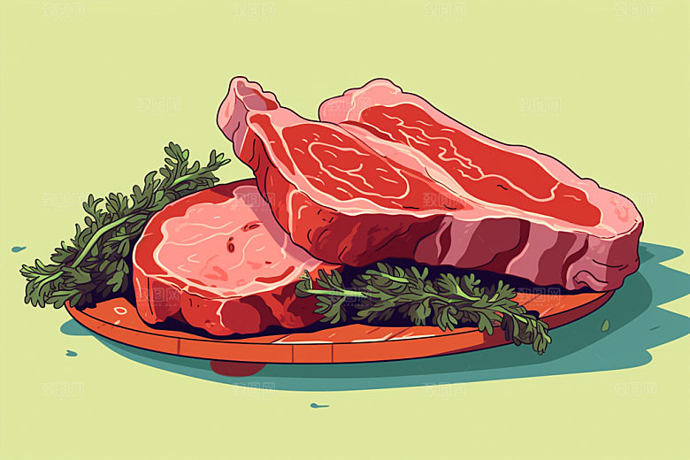 新鲜肉类美食插画写实风矢量素材