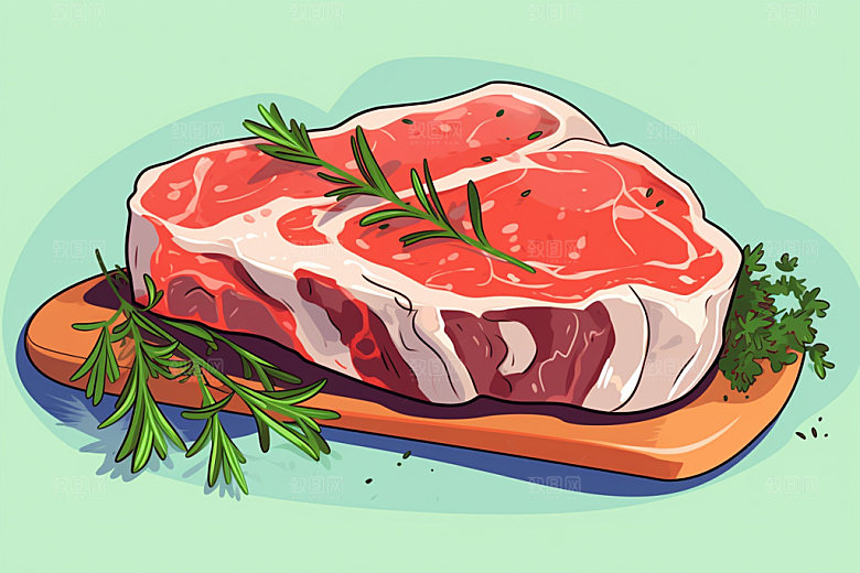 新鲜肉类美食插画牛排矢量素材