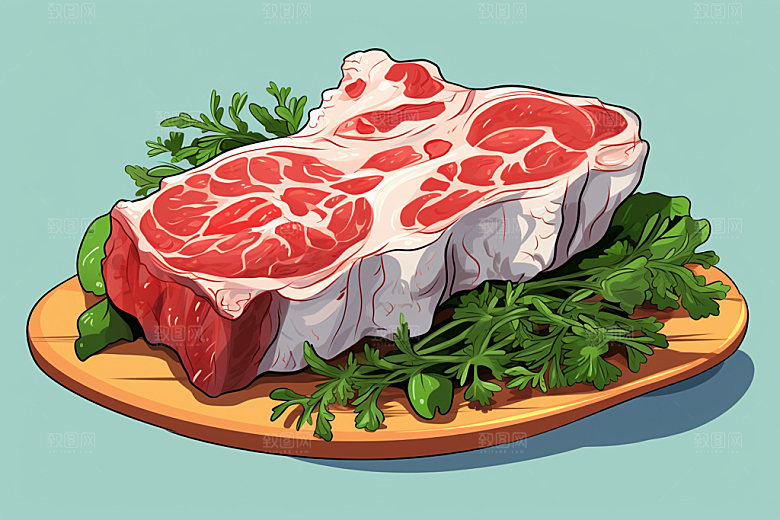 新鲜肉类食品生鲜美食插画矢量素材
