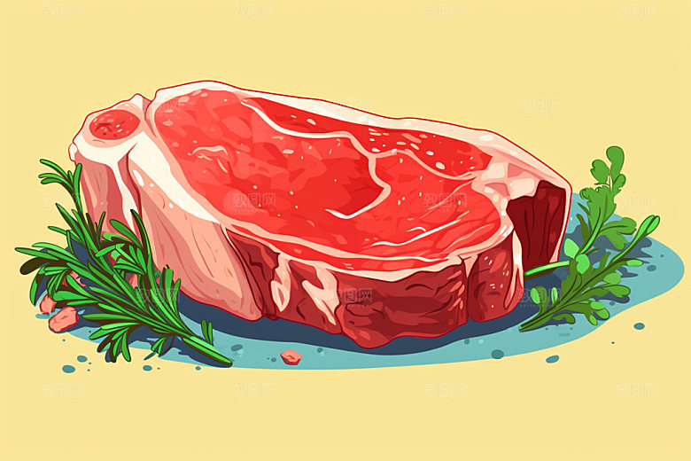 新鲜肉类写实风牛排矢量素材