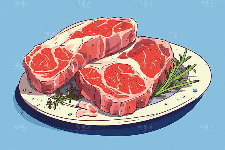 新鲜肉类写实风美食插画矢量素材