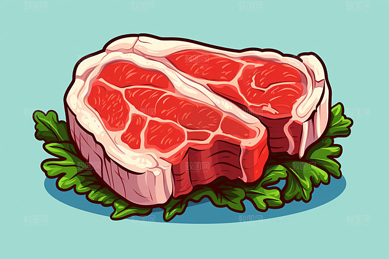 新鲜肉类美食插画牛排矢量素材