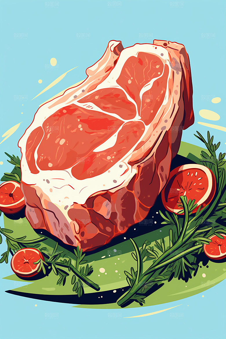 新鲜肉类食品生鲜美食插画矢量素材