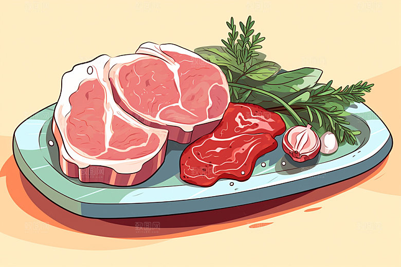 新鲜肉类美食插画写实风矢量素材