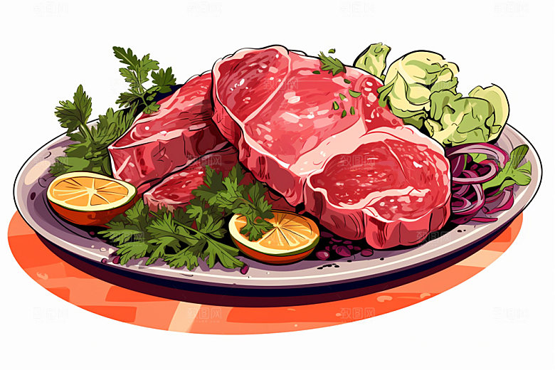 新鲜肉类烤鸡牛排矢量素材