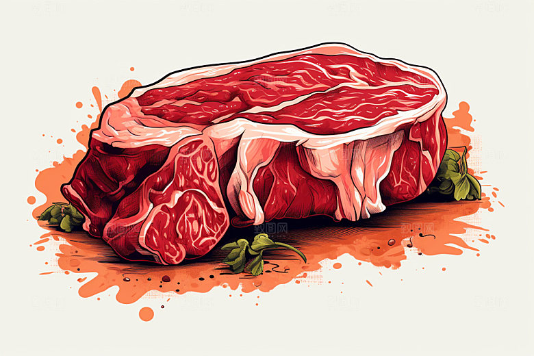 新鲜肉类美食插画烤鸡矢量素材