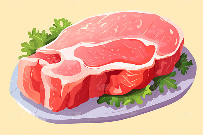 新鲜肉类写实风美食插画矢量素材