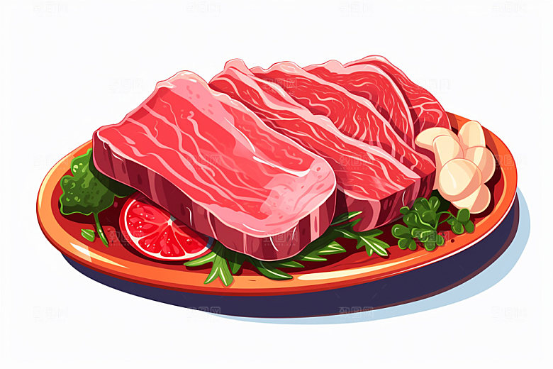 新鲜肉类美食插画烤鸡矢量素材