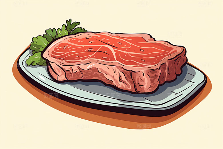 新鲜肉类牛排美食插画矢量素材