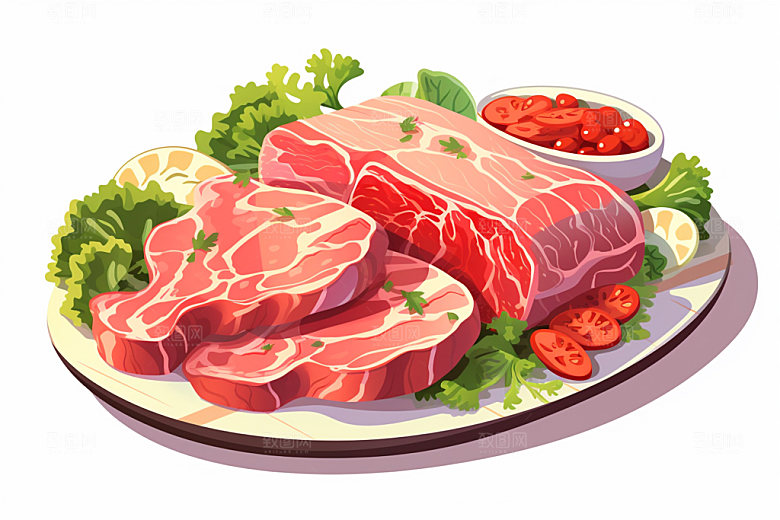 新鲜肉类牛排美食插画矢量素材