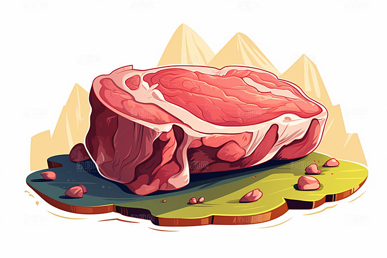 新鲜肉类写实风美食插画矢量素材